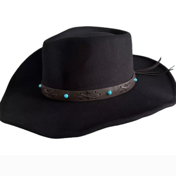 NWT FRYE Womens Western Cowgirl Rodeo Boho Felt Adjustable Hat Black main image 6